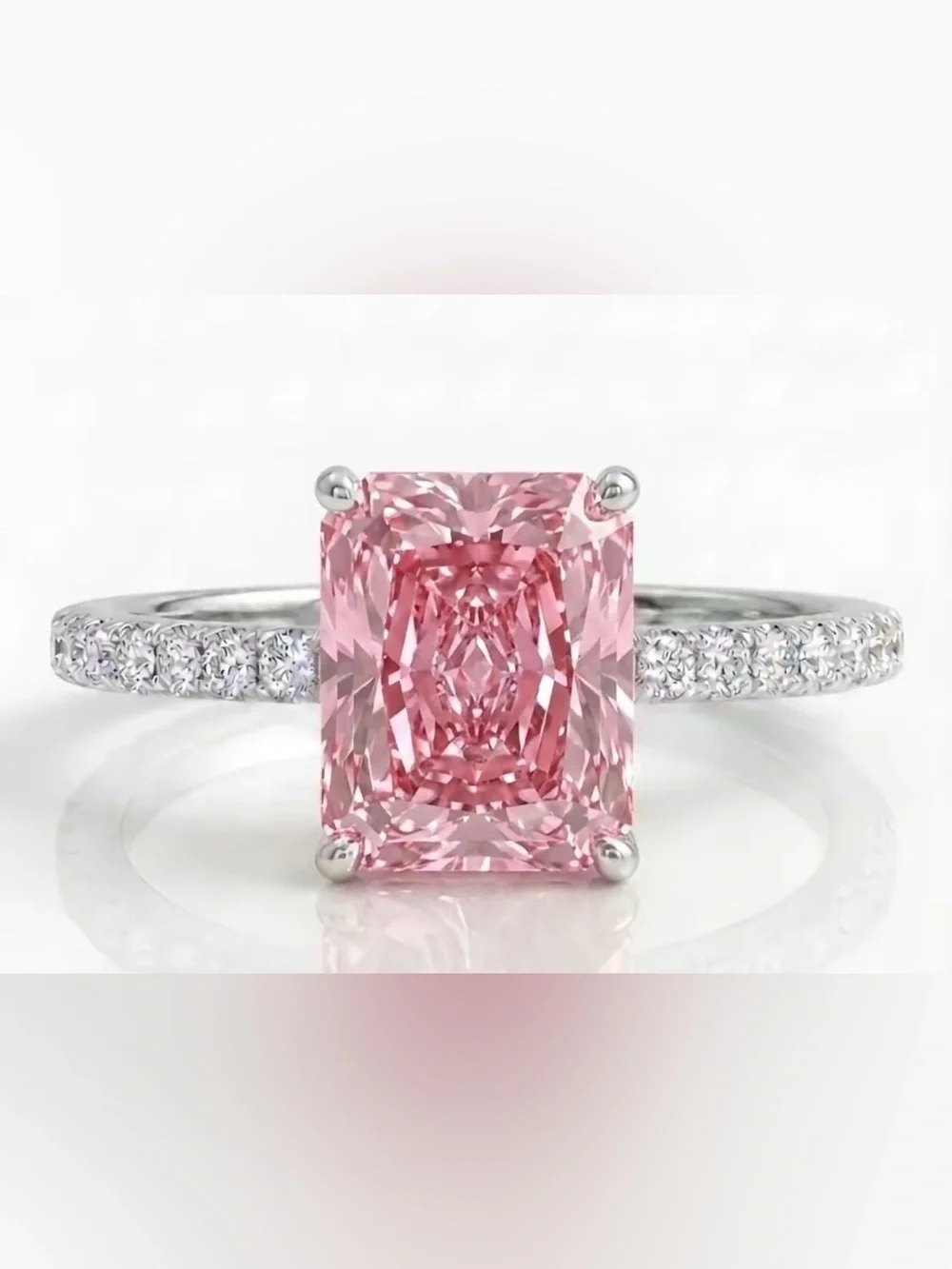 4 CT Pink Emerald-Cut UGI Gemstone w/GRA CERTIFIED Diamonds 925 Sterling Silver